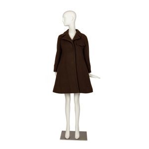 SOLD VINTAGE 1960s James Galanos Brown Wool Peacoat with Gold Hoop Accents